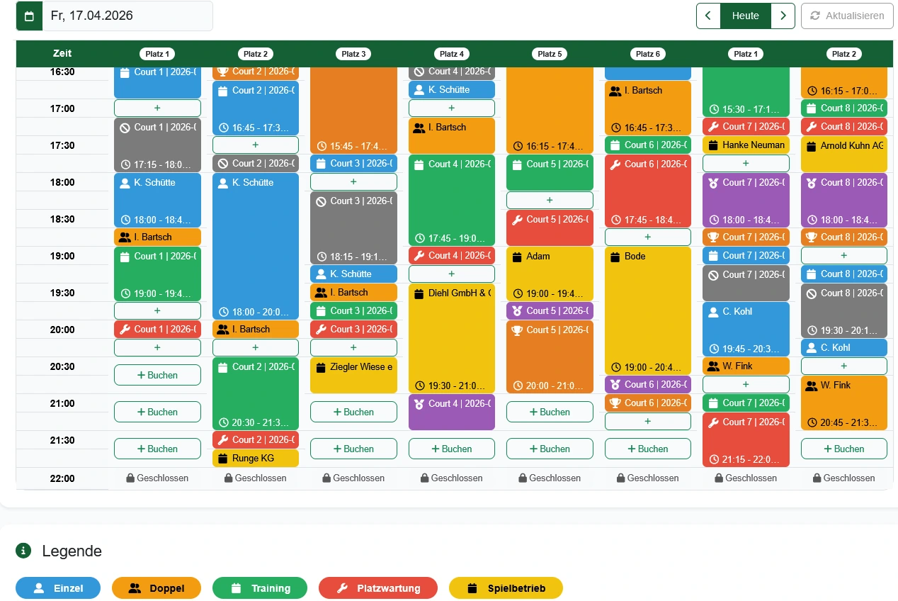 Court booking, training, and the challenge ladder system in sports operations