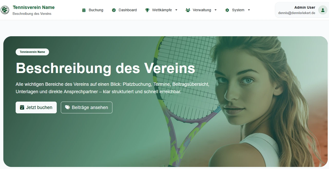Live demo of the club management platform for tennis clubs